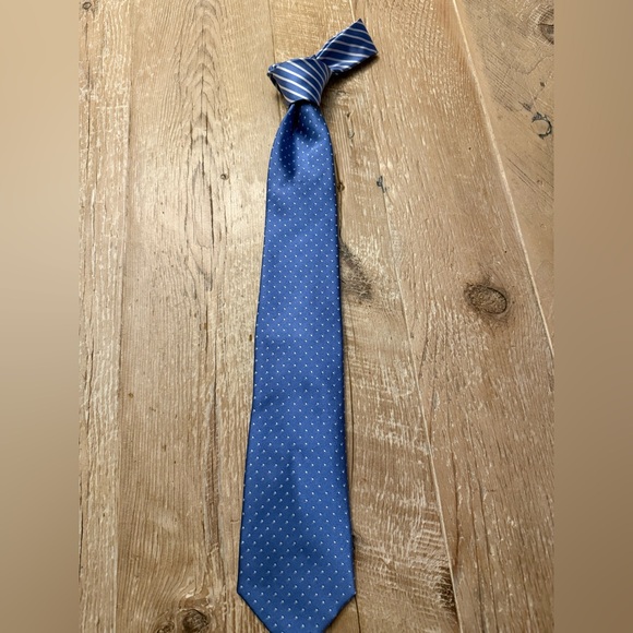 Bugatchi Necktie Light Blue white Dots w Striped Top Silk Made in Italy - Picture 1 of 3